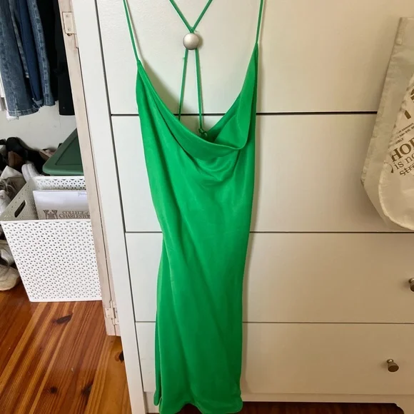 green satin mini dress zara FLORAL SATIN MINI DRESS - Fluorescent lime